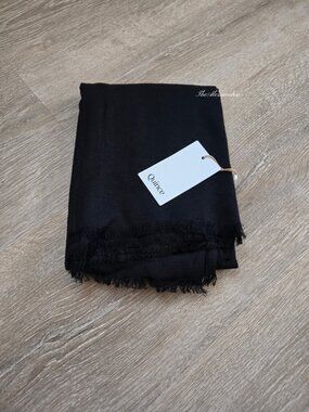 Quince Cashmere Silk Frayed Edge Scarf Black Lightweight Wrap New With Tags
